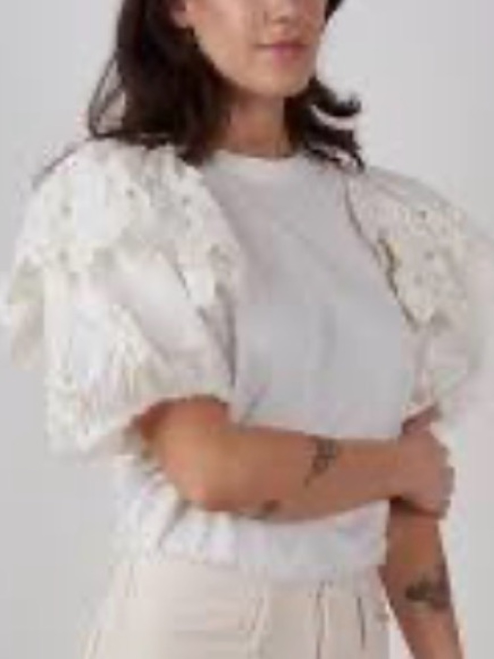 Sea New York hazel eyelet puff sleeve t shirt - white 100% cotton size small - Picture 2 of 6